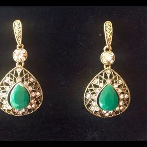 Vintage Gold Emerald and White Topaz Earrings